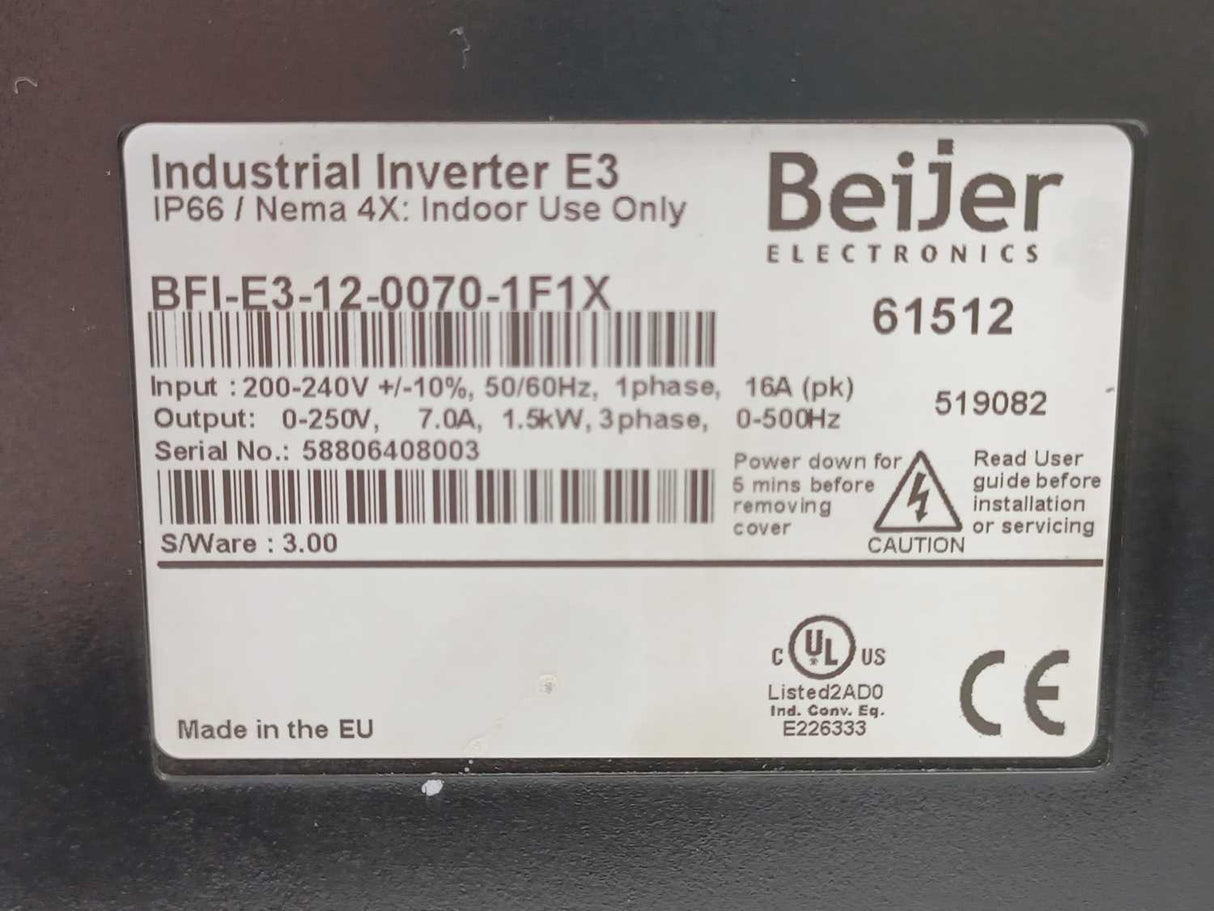 BEIJER ELECTRONICS 61512 BFI-E3-12-0070-1F1X 1,5kW Industrial Inverter E3
