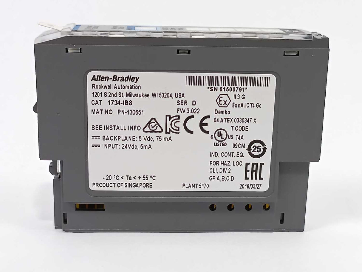 AB 1734-IB8 POINT I/O 8 Point Digital Input Module Ser.D, FW 3.022