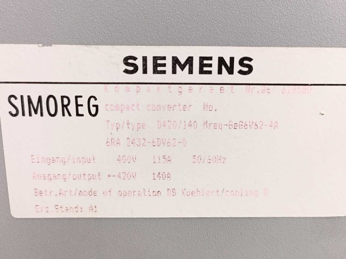 Siemens 6RA2432-6DV62-0 SIMOREG Compact Converter
