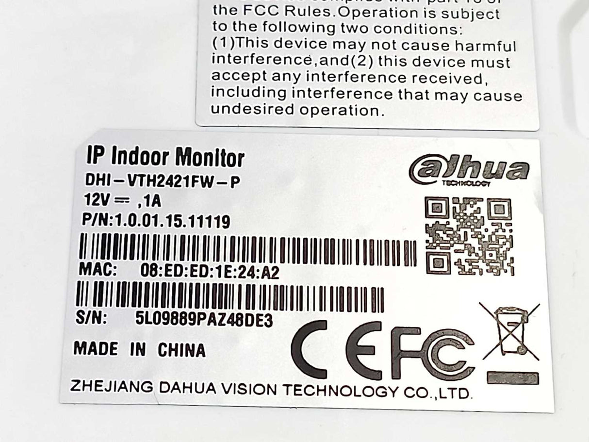 Dahua 1.0.01.15.11119 DHI-VTH2421FW-P 7" Touch Screen Monitor