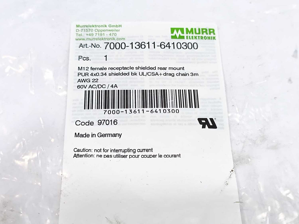 MURR Elektronik 7000-13611-6410300 M12 female recept. A-cod. shielded rear