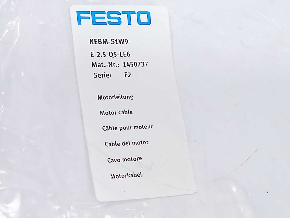 Festo 1450737 NEBM-S1W9-E-2.5-Q5-LE6 Motor Cable