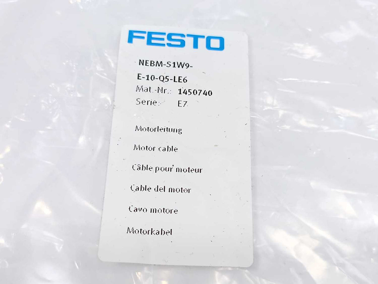 Festo 1450740 NEBM-S1W9-E-10-Q5-LE6 Motor Cable