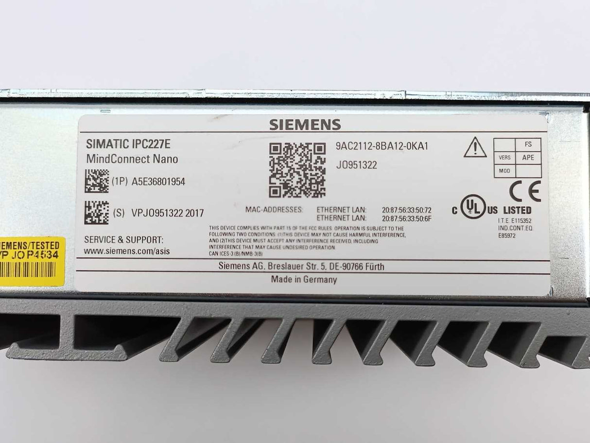 Siemens 9AC2112-8BA12-0KA1 SIMATIC IPC227E MindConnect Nano