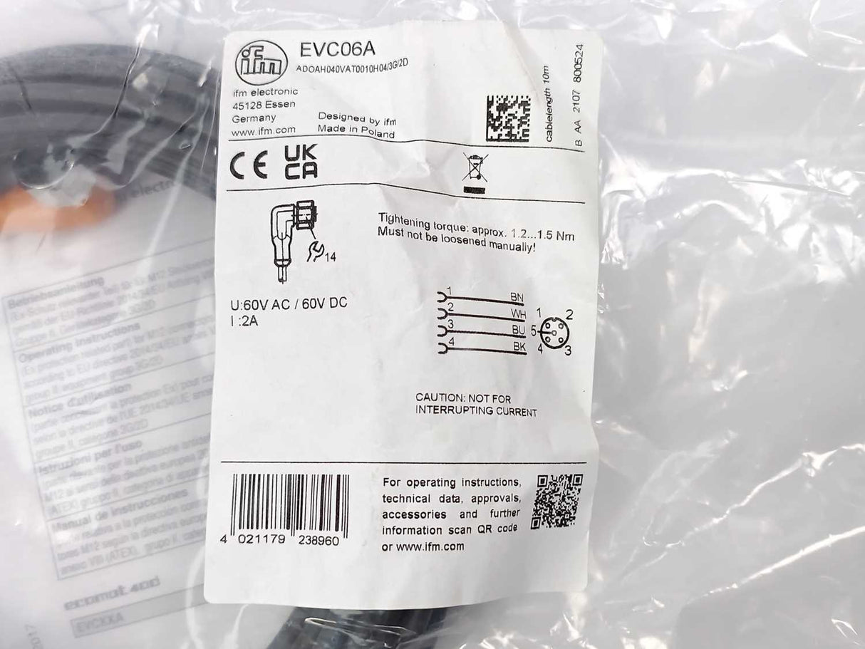 Ifm Electronic EVC06A ADOAH040VAT0010H04/3G/2D Connecting cable with socket