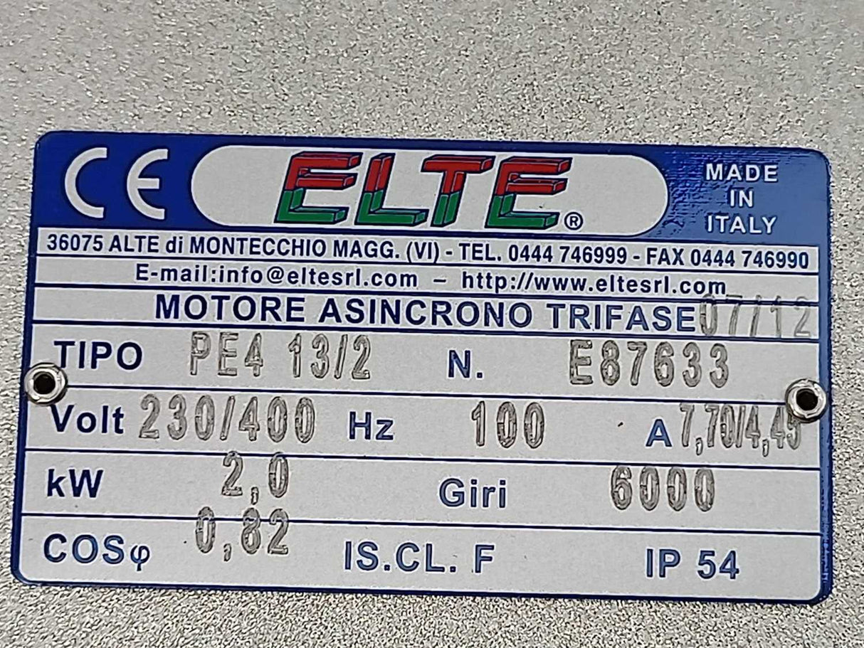 ELTE PE4 13/2 2,0kW Asynchronous 3-Phase Motor 230/400V 100Hz 6000RPM
