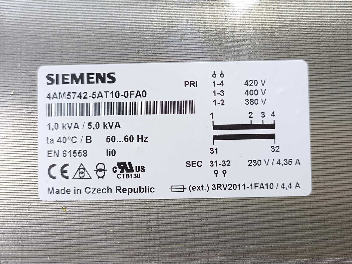 Siemens 4AM5742-5AT10-0FA0 1kVA / 5kVA Transformer