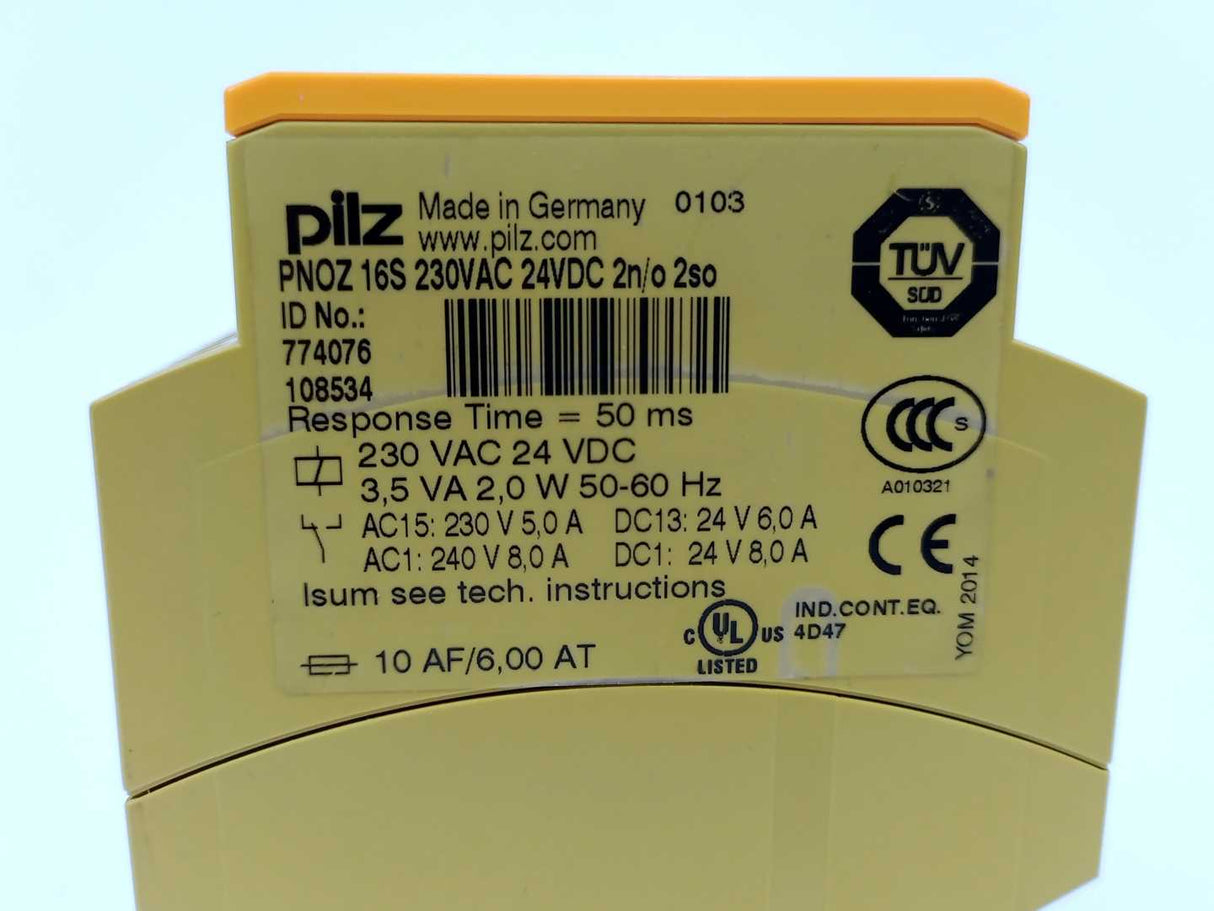 Pilz 774076 PNOZ 16S 230VAC 24VDC 2n/o 2so Safety Relay