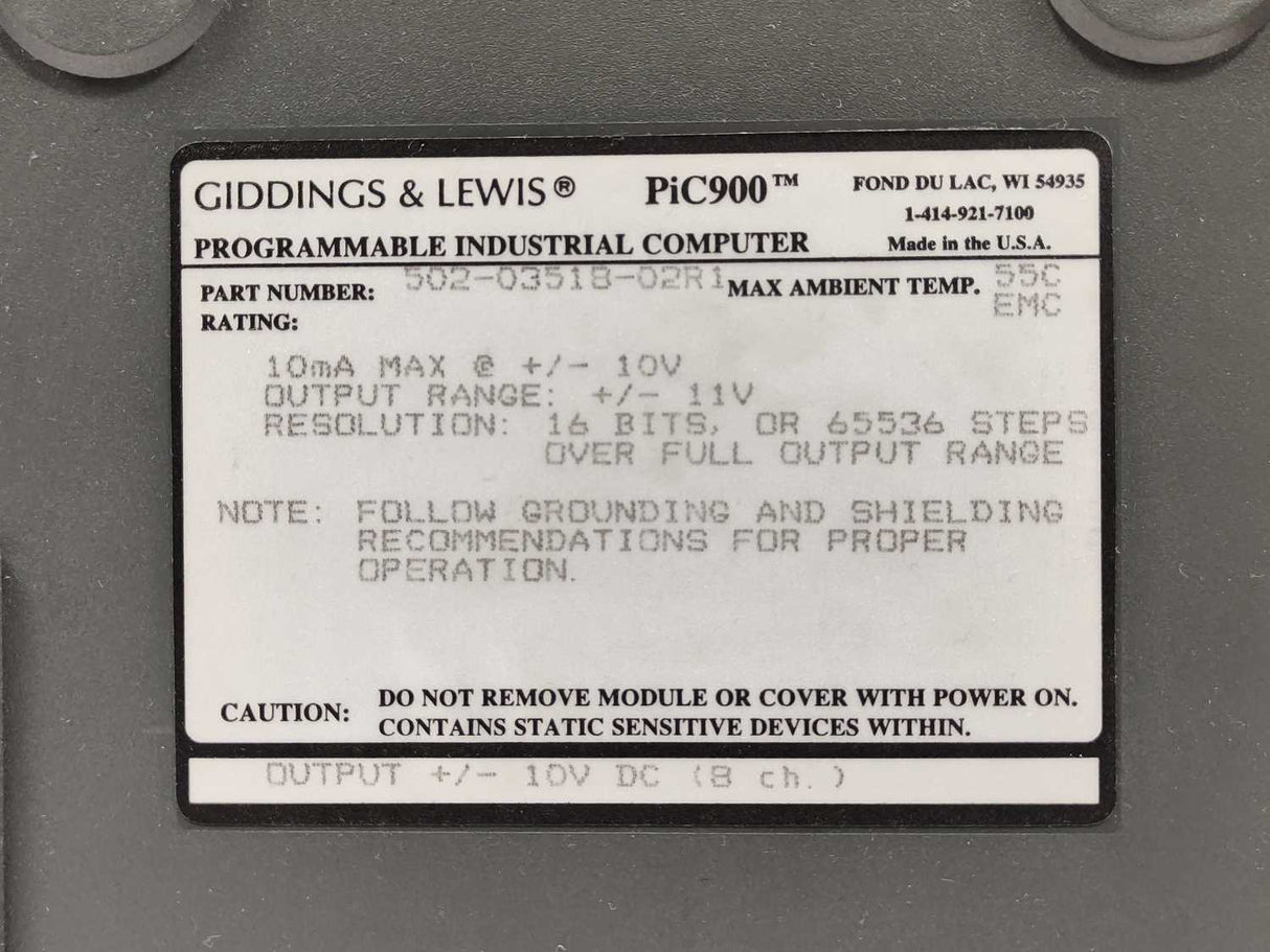 GIDDINGS & LEWIS 502-03518 -02R1 PiC900 - Output ±10V DC Module, 8 ch