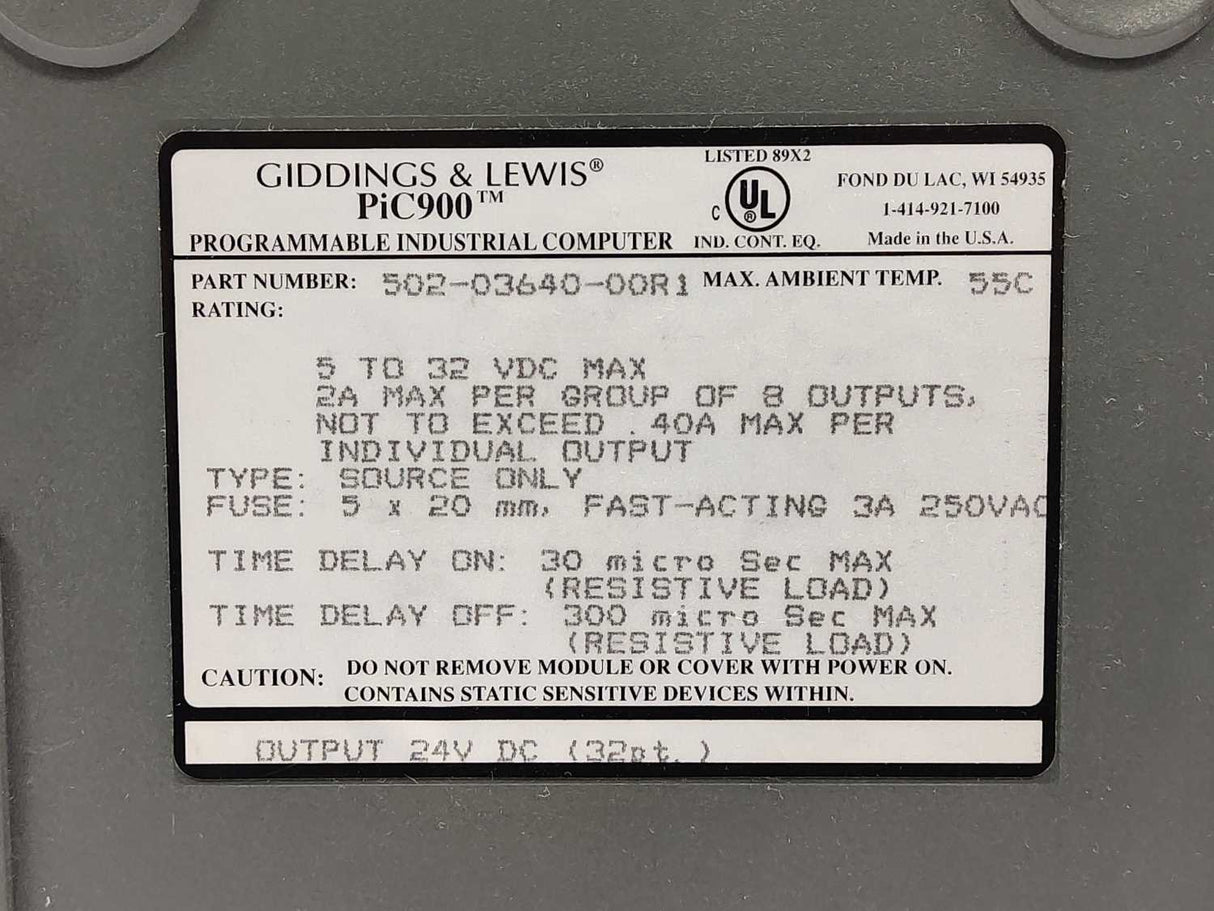 GIDDINGS & LEWIS 502-03640-00R1 PiC900, OUTPUT 24V DC