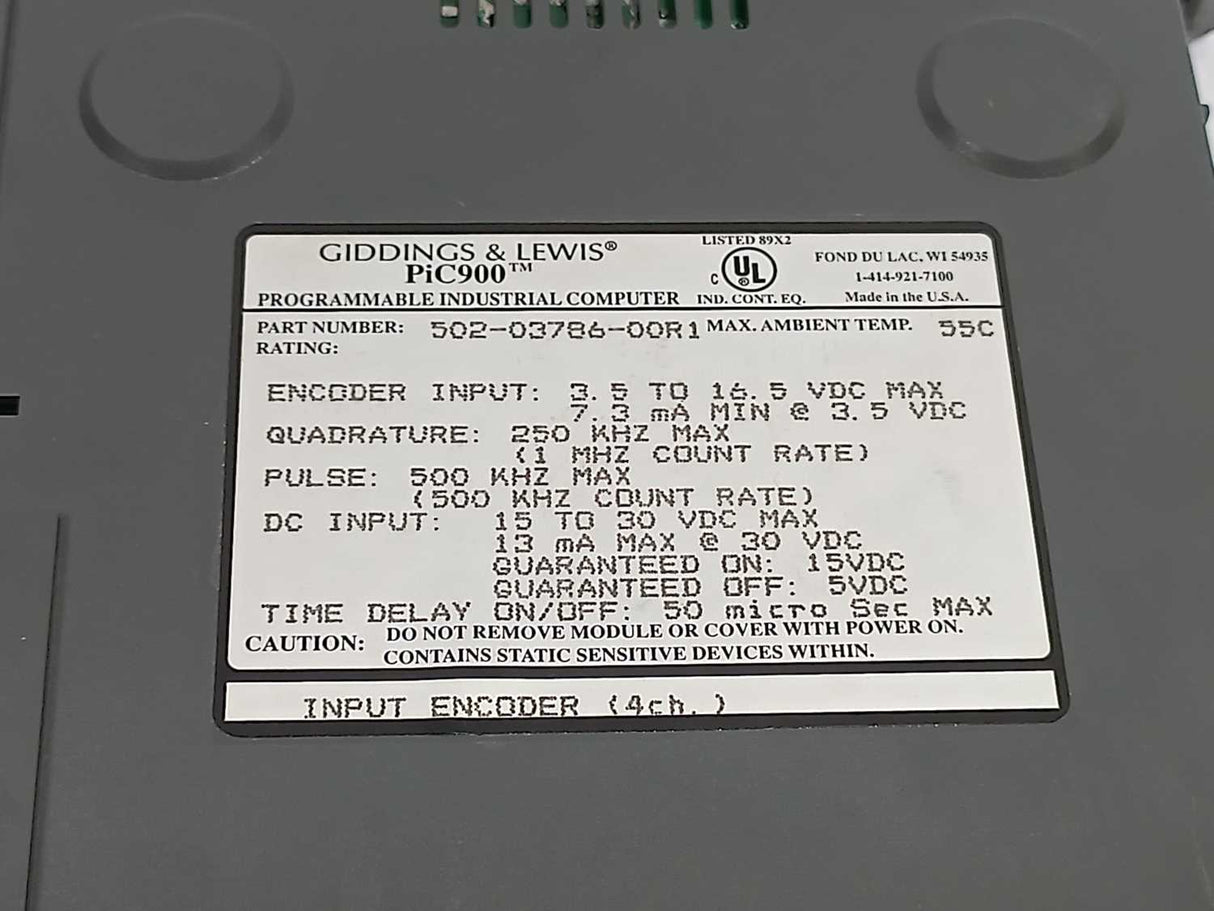 GIDDINGS & LEWIS 502-03786-00R1 PiC900, INPUT ENCODER (4CH.)