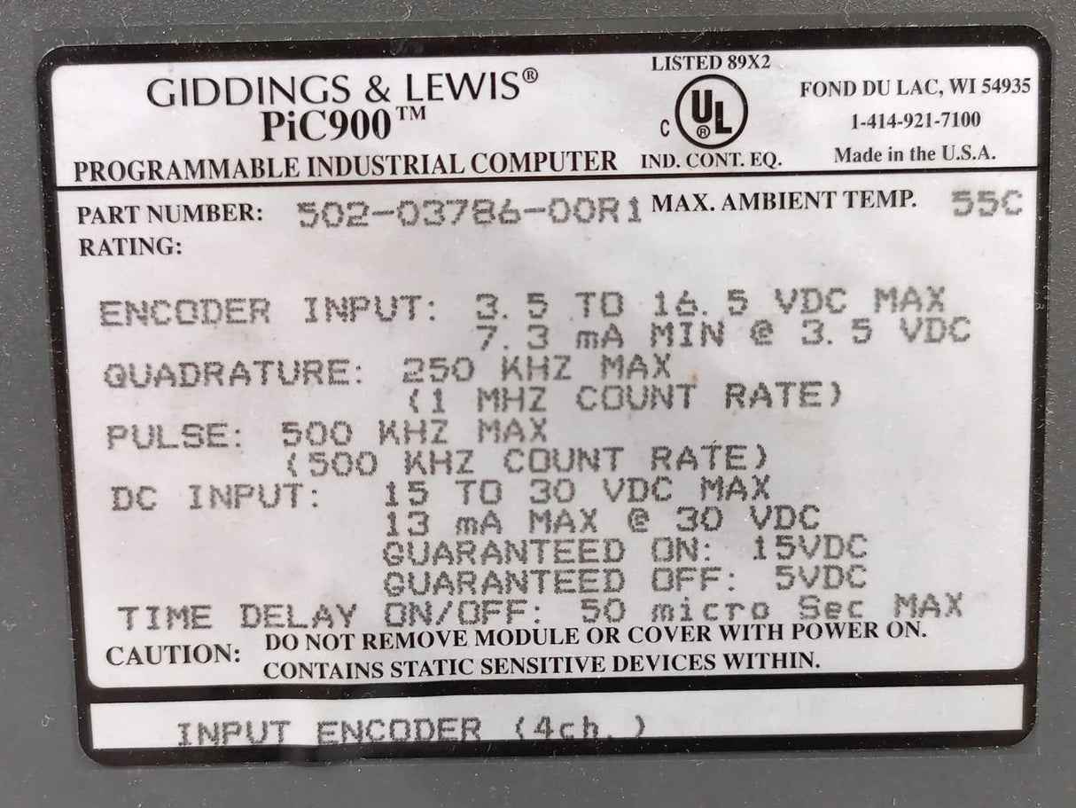 GIDDINGS & LEWIS 502-03786-00R1 PiC900, INPUT ENCODER (4CH.)