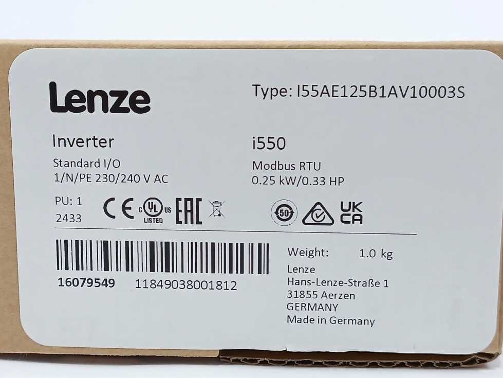 LENZE I55AE125B1AV10003S i550 0.25 kW 230/240 V AC Frequency Inverter
