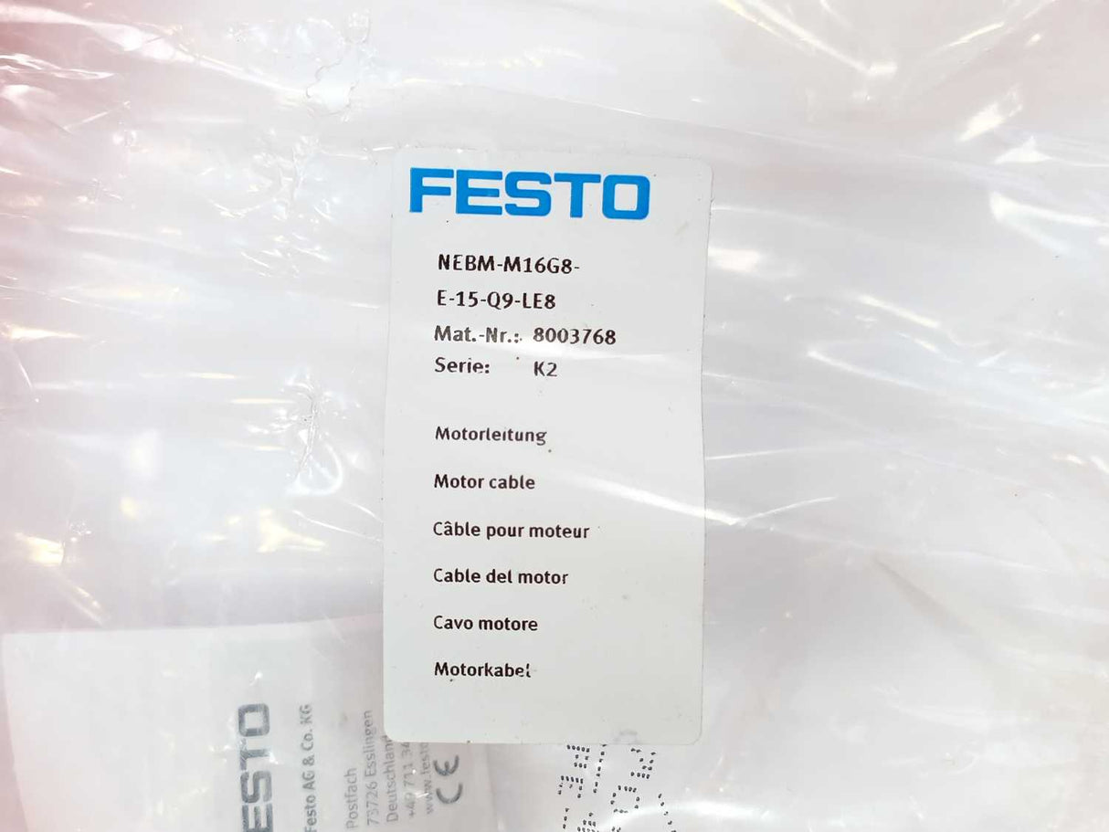 Festo 8003768 NEBM-M16G8-E-15-Q9-LE8 Motor Cable