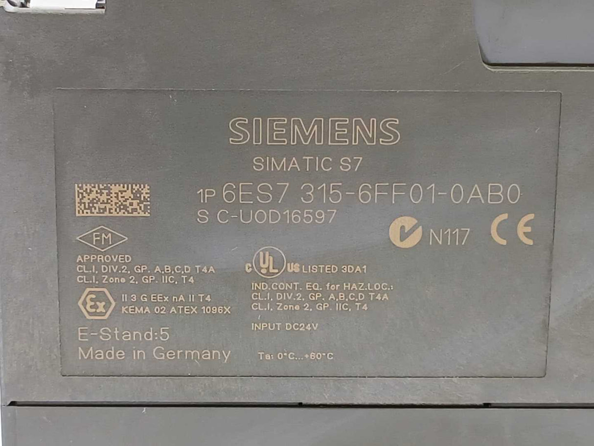 Siemens 6ES7315-6FF01-0AB0 Simatic S7-300 CPU315F-2 DP
