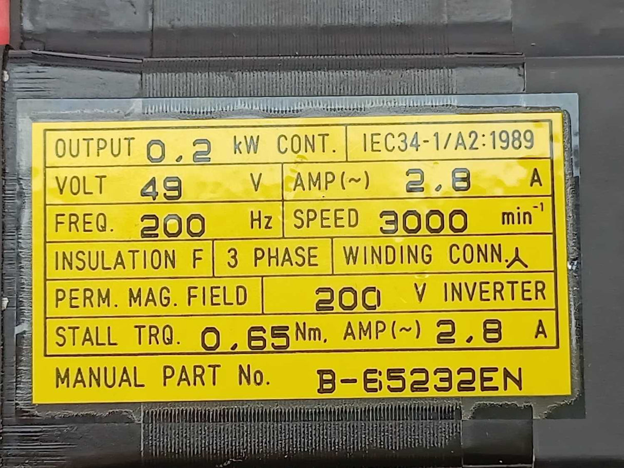 FANUC LTD A06B-0113-B175#0008 AC Servo Motor B0.5/3000