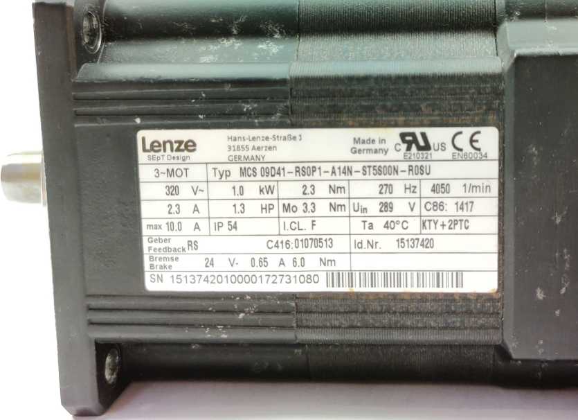LENZE MCS 09D41-RS0P1-A14N-ST5S00N-R0SU 15137420 Servo Motor 320V 2.3A