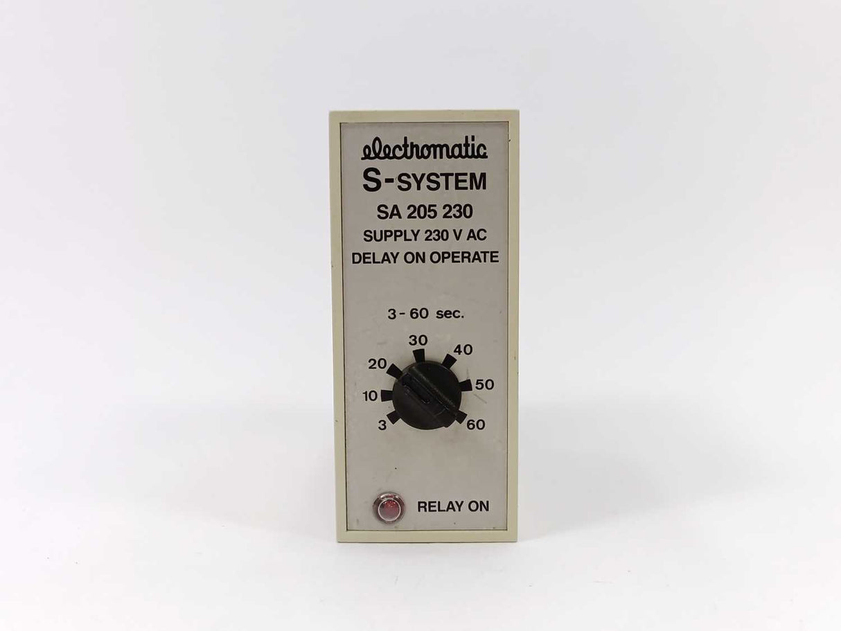 Electromatic SA 205 230 3-60 sec. 230 VAC Relay. Delay on Operate