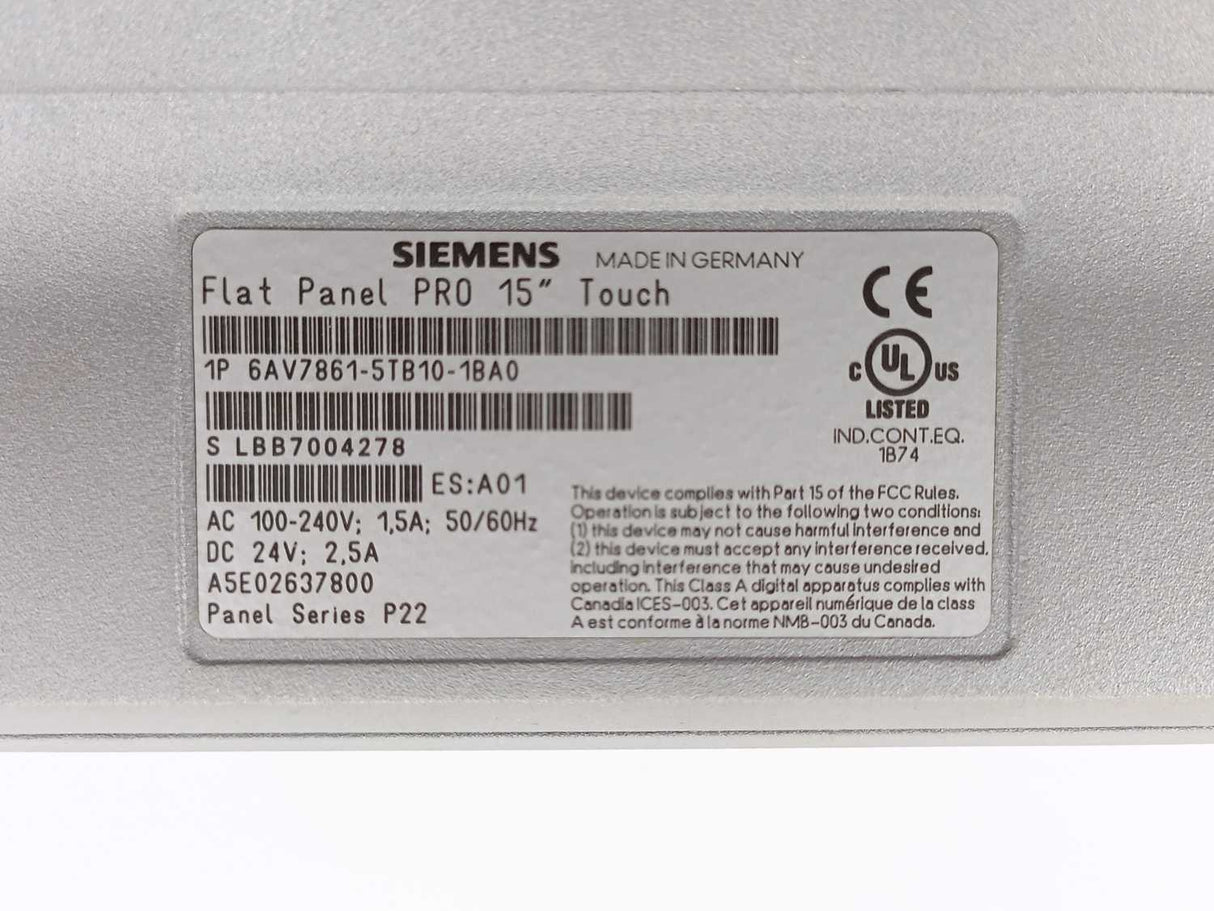 Siemens 6AV7861-5TB10-1BA0 SIMATIC Flat Panel pro 15-inch touch TFT screen