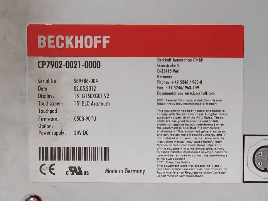 Beckhoff CP7902-0021-0000 Touch Screen 15-inch Display