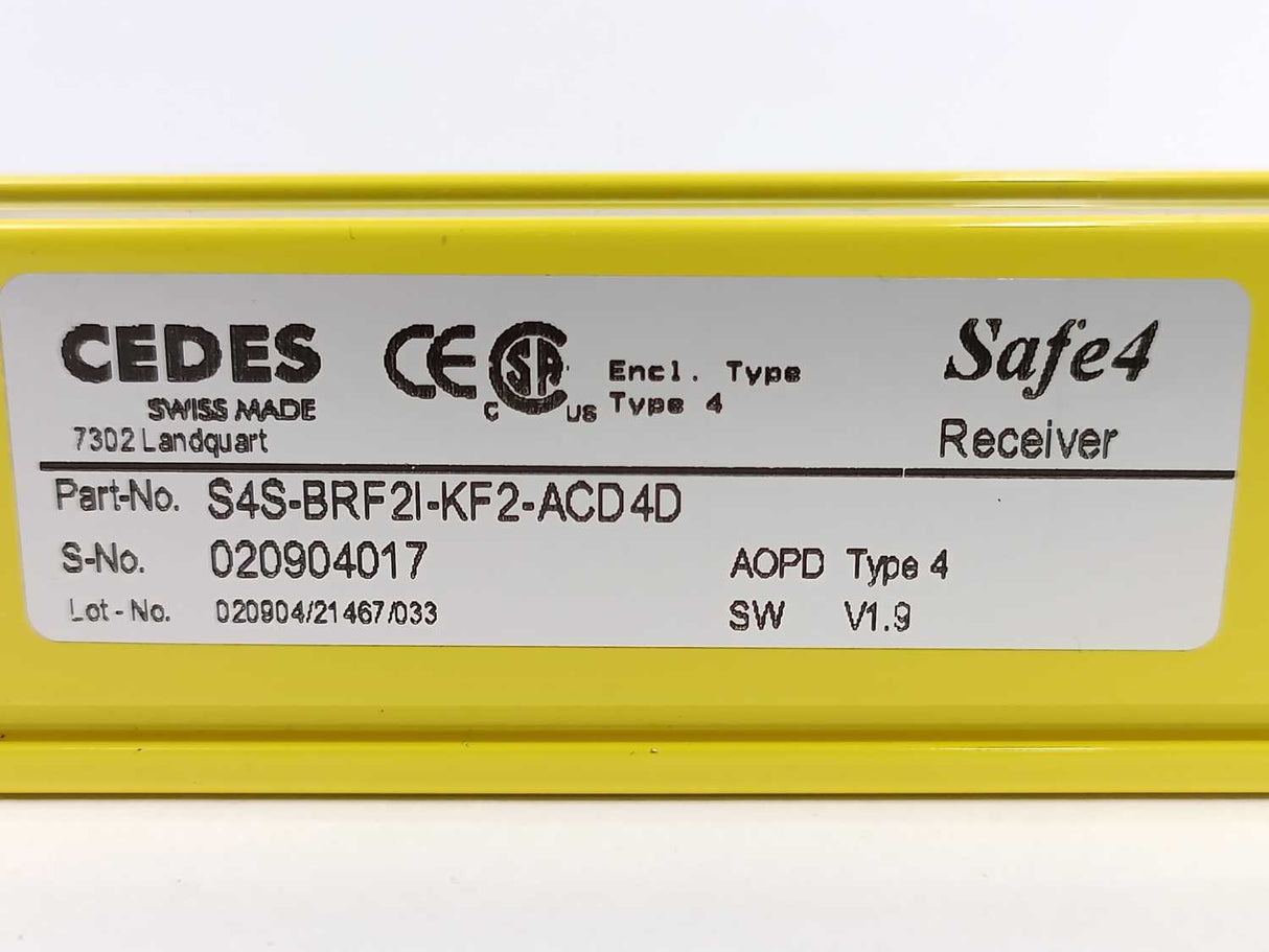 Cedes S4S-BRF2I-KF2-ACD4D Light Curtain Receiver & S4S-BEF2I-KF2-ACD5A Emitter