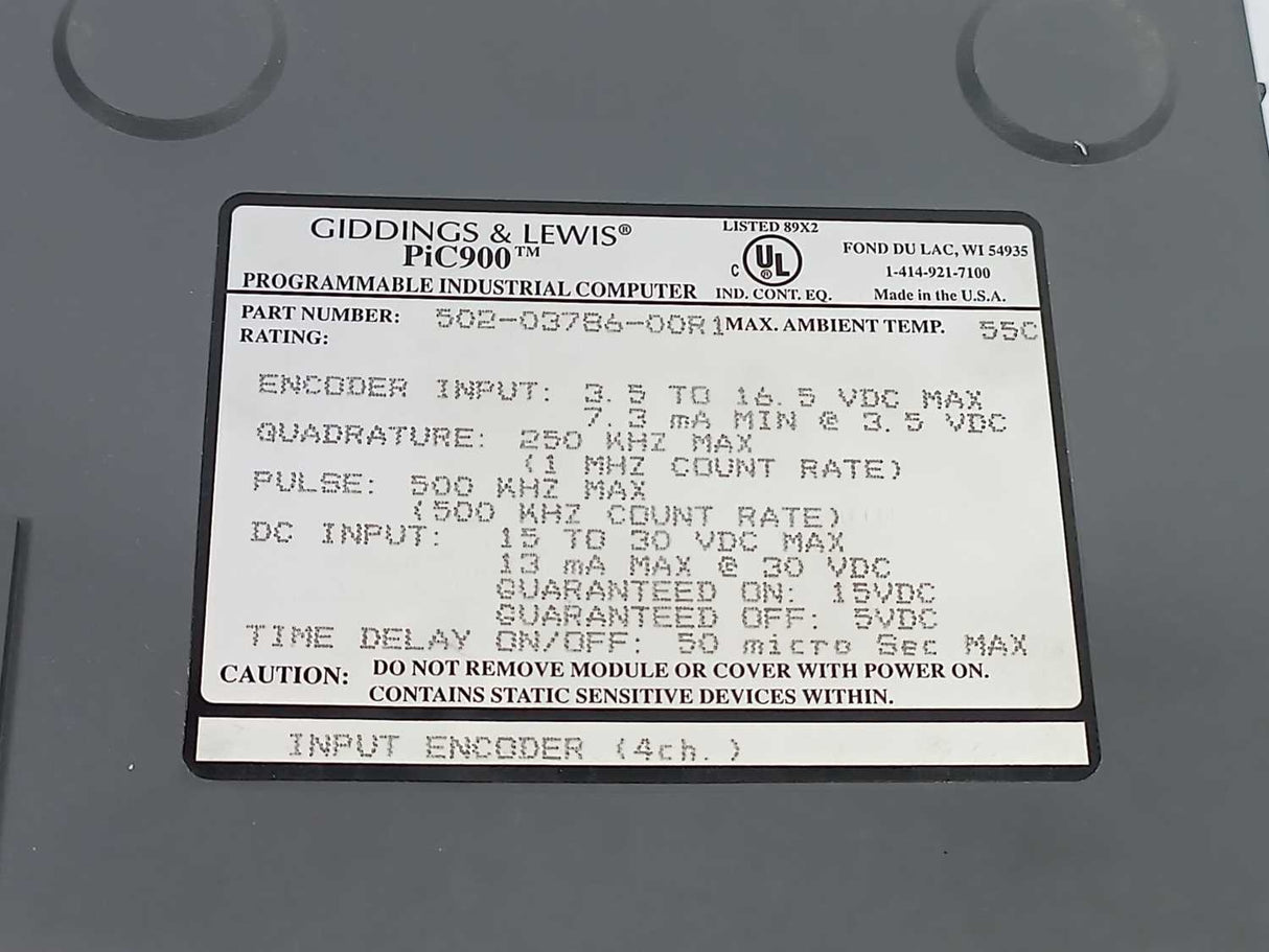 GIDDINGS & LEWIS 502-03786-00R1 PiC900, INPUT ENCODER (4CH.)