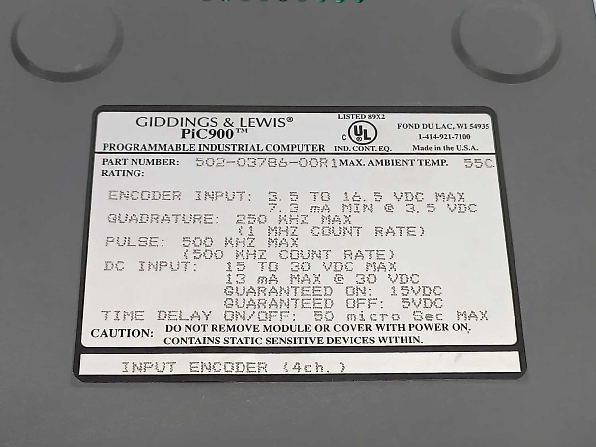 GIDDINGS & LEWIS 502-03786-00R1 PiC900, INPUT ENCODER (4CH.)