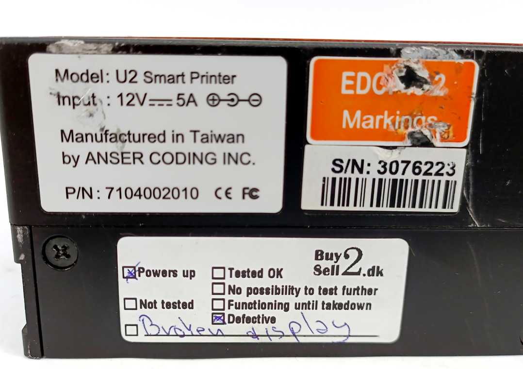ANSER U2 Smart 7104002010 Thermal Inkjet Printer Defective + Remote controller