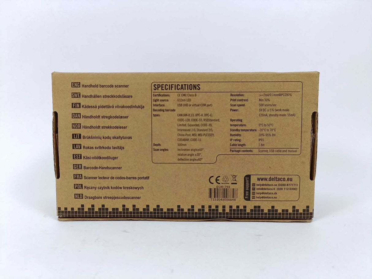 Deltaco DUR798 Handheld Barcode Scanner 1D CCD USB IP65 Set 4pcs