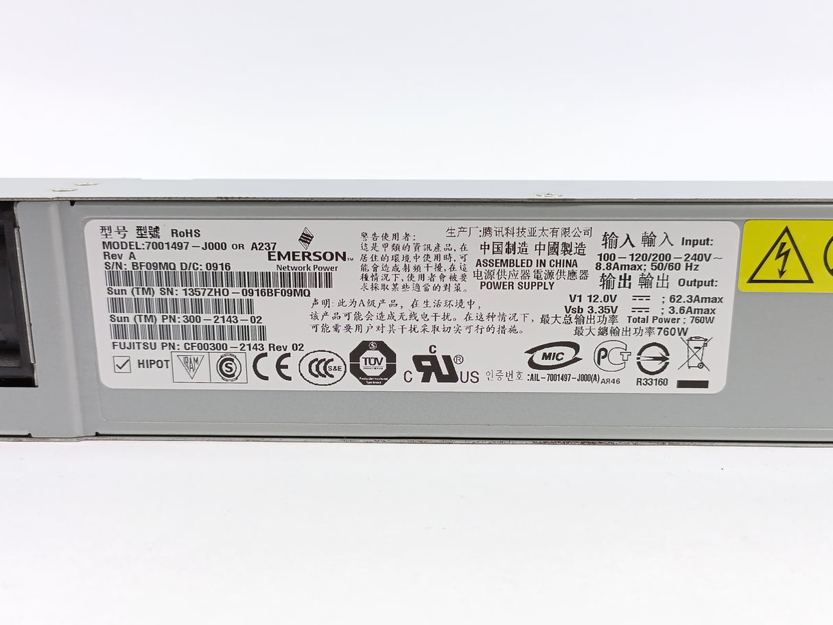 Emerson 7001497-J000 Power Supply 12V 62.3A 760W