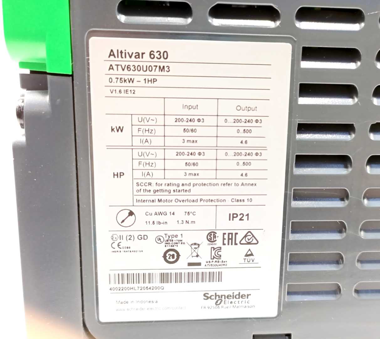 Schneider Electric ATV630U07M3 Altivar 630 Variable Speed Drive