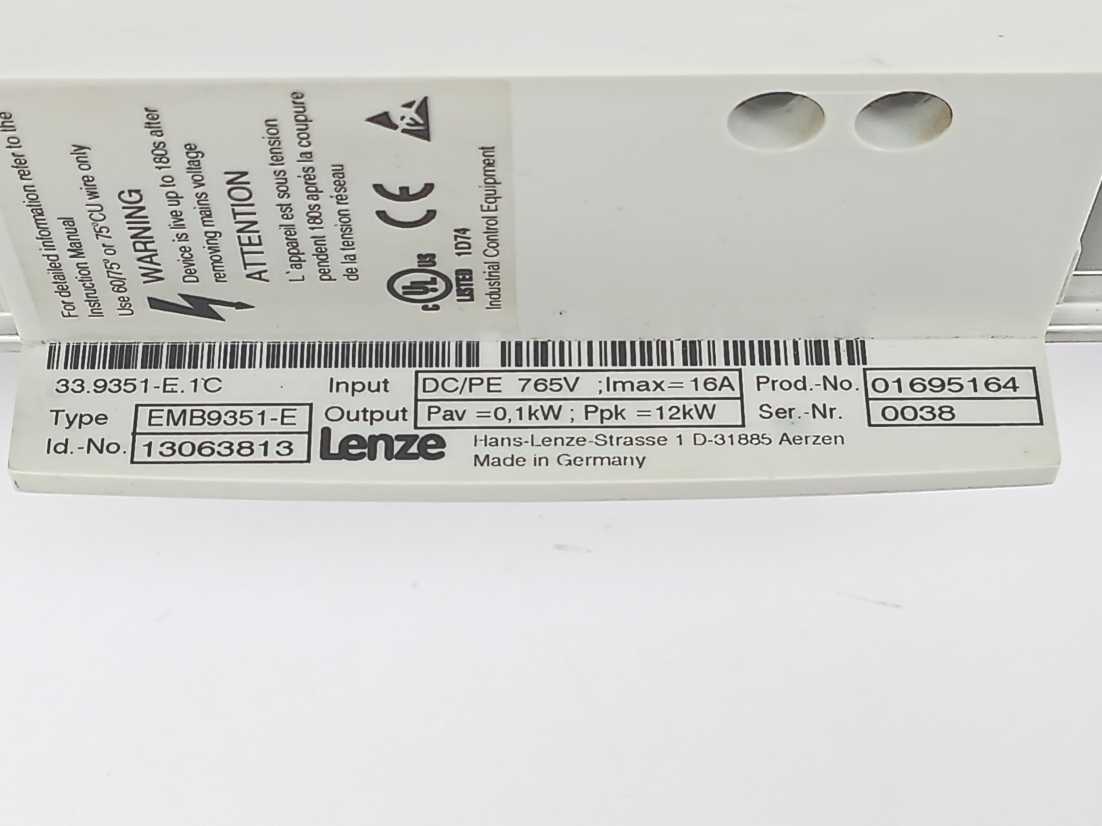LENZE EMB9351-E Brake module DC/PE 765V Imax=16A 12kW