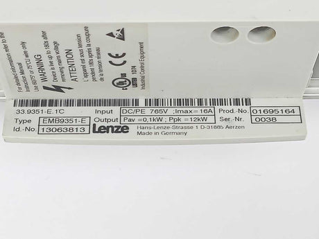 LENZE EMB9351-E Brake module DC/PE 765V Imax=16A 12kW