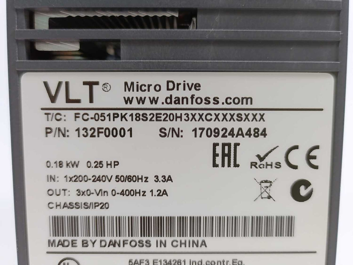 Danfoss FC-051PK18S2E20H3XXCXXXSXXX 132F0001 VLT Micro Drive FC-51