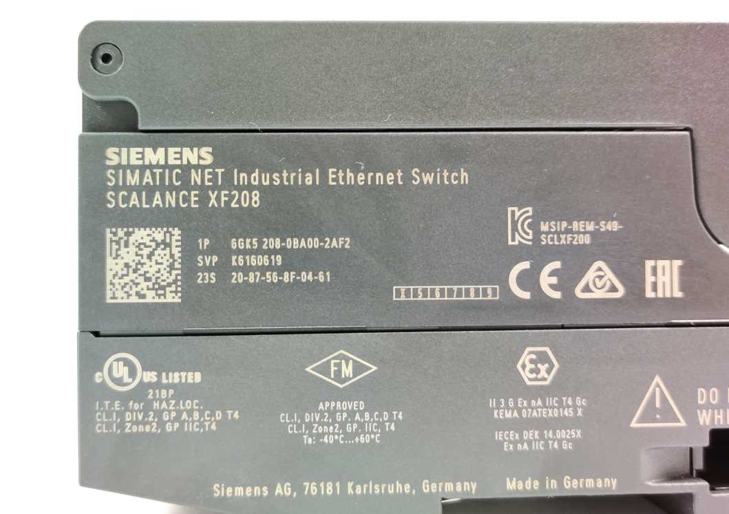 Siemens 6GK5208-0BA00-2AF2 SCALANCE XF208 SIMATIC NET