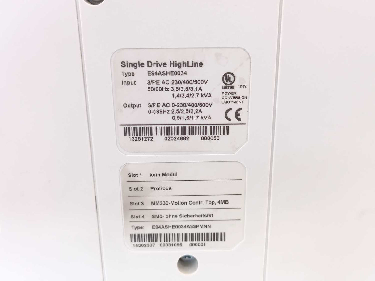 LENZE E94ASHE0034A33PMNN SINGLE DRIVE HIGHLINE E94ASHE0034