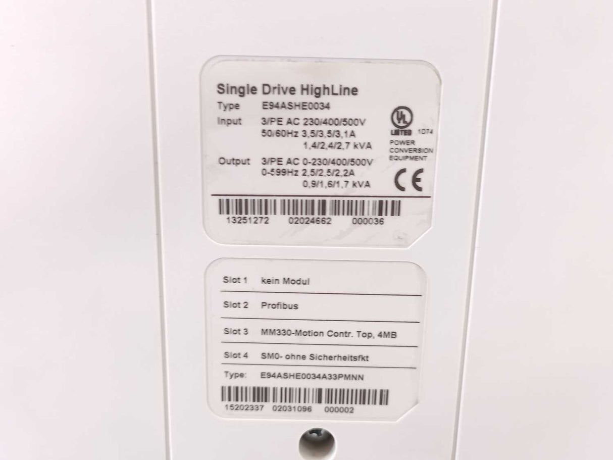 LENZE E94ASHE0034A33PMNN SINGLE DRIVE HIGHLINE E94ASHE0034