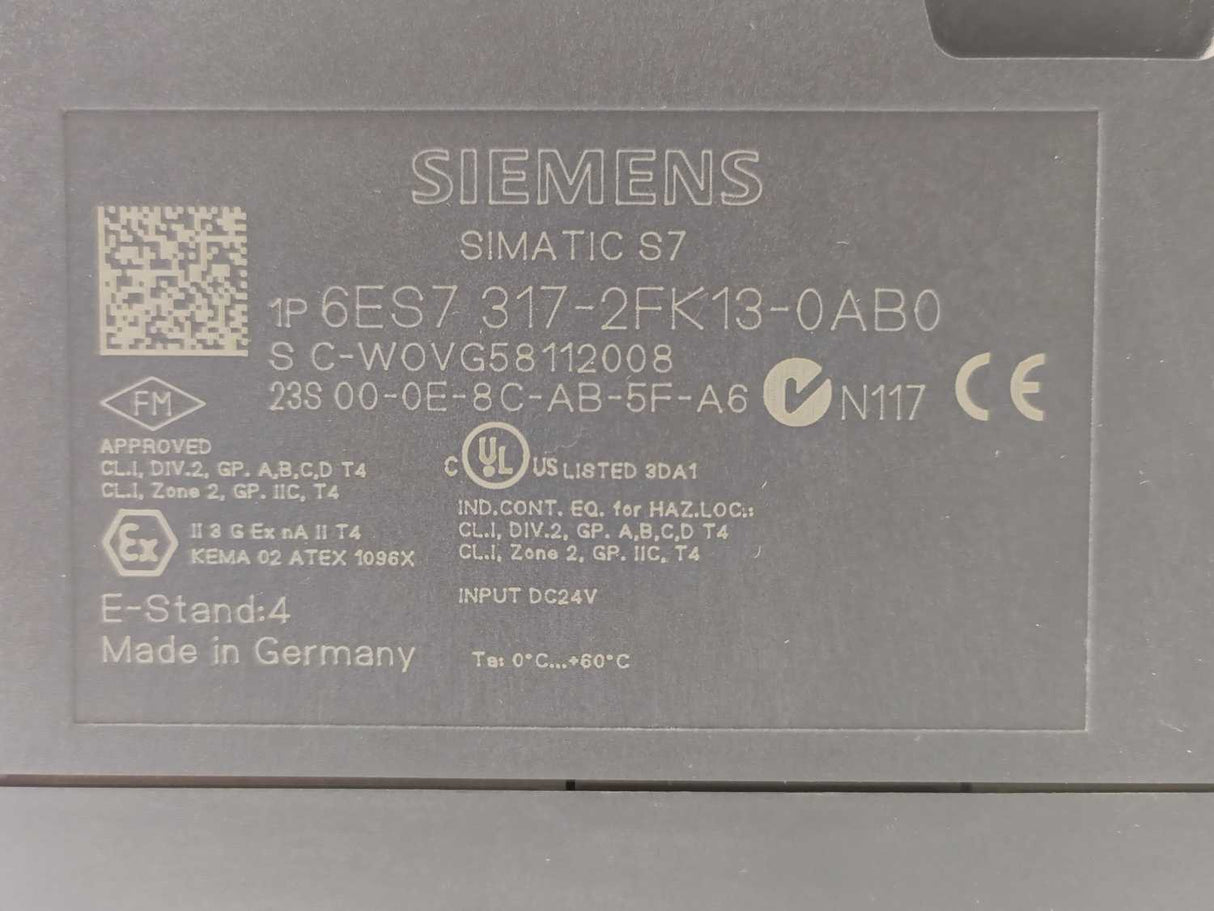 Siemens 6ES7317-2FK13-0AB0 CPU317F-2 PN/DP, Central Processing Unit
