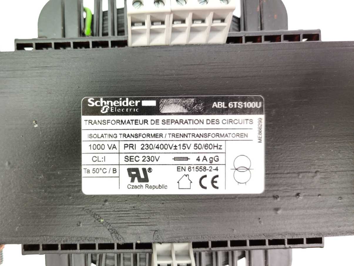 Schneider Electric ABL6TS100U 1000 VA Isolating Transformer 230/400V to 230V