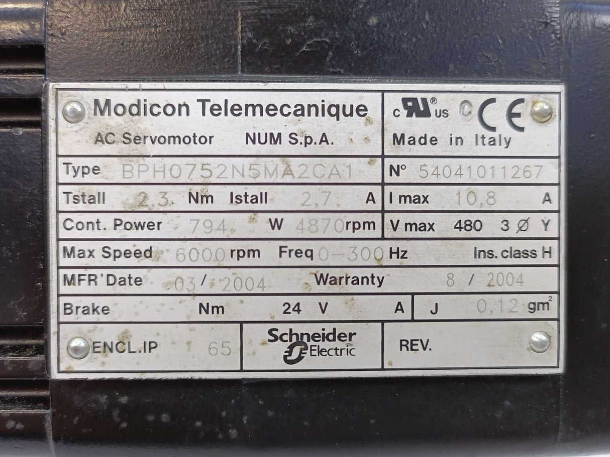 Schneider / Telemecanique BPH0752N5MA2CA1 Modicon AC Servomotor