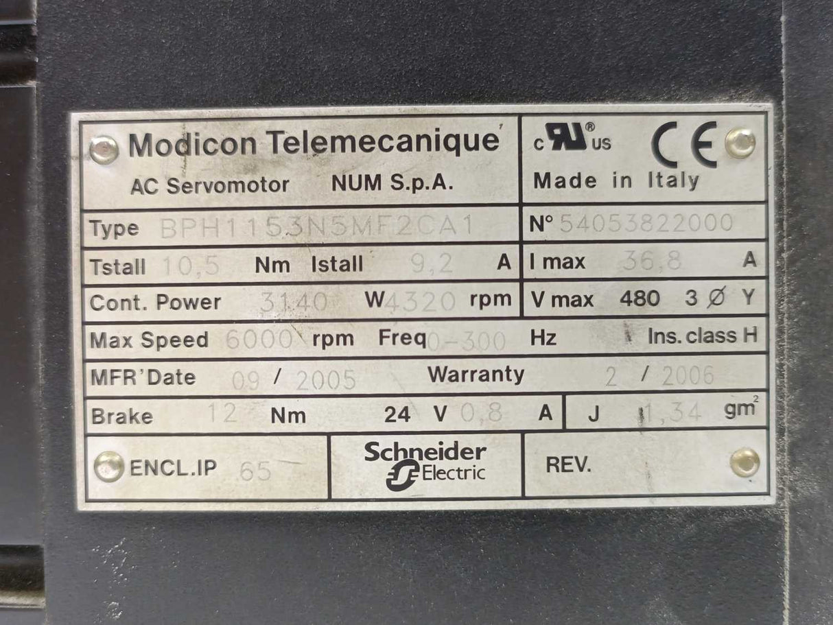 Schneider Electric BPH1153N5MF2CA1 Modicon Telemecanique AC Servomotor