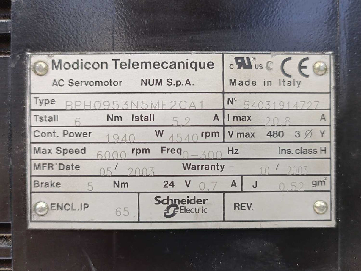 Schneider Electric BPH0953N5MF2CA1 Modicon Telemecantique AC Servomotor