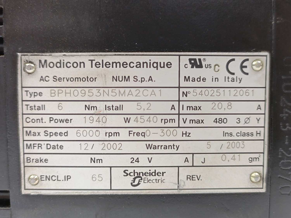 Schneider Electric BPH0953N5MA2CA1 Modicon Telemecantique AC Servomotor