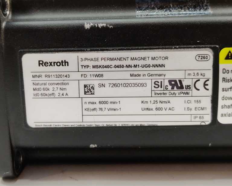 Rexroth R911320143 MSK040C-0450-NN-M1-UG0-NNNN Servo Motor