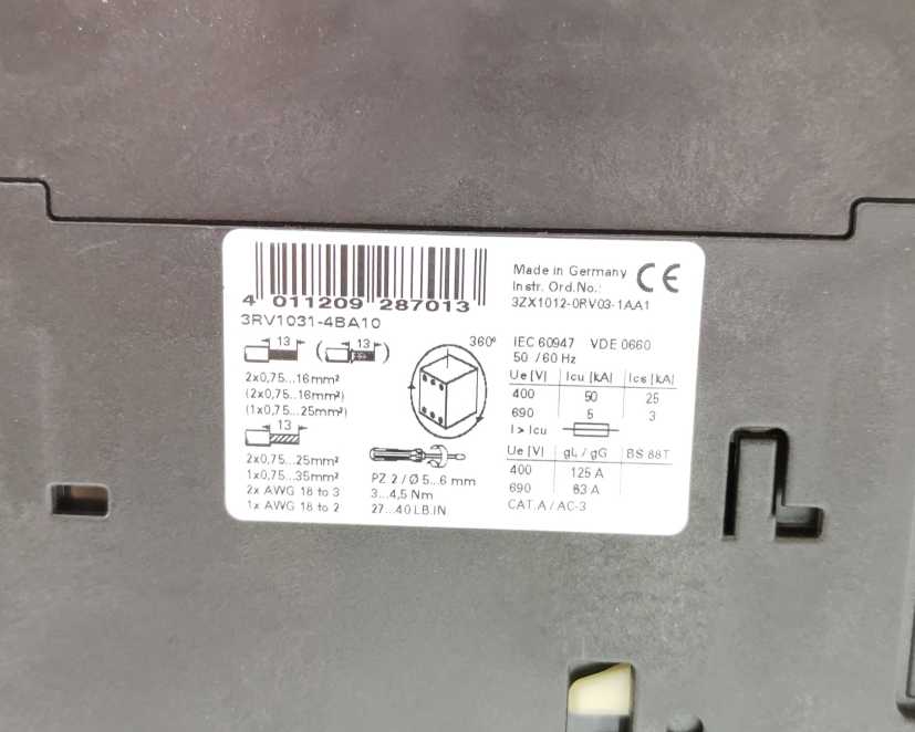 Siemens 3RV1031-4BA10 Circuit breaker size S2 for motor protection