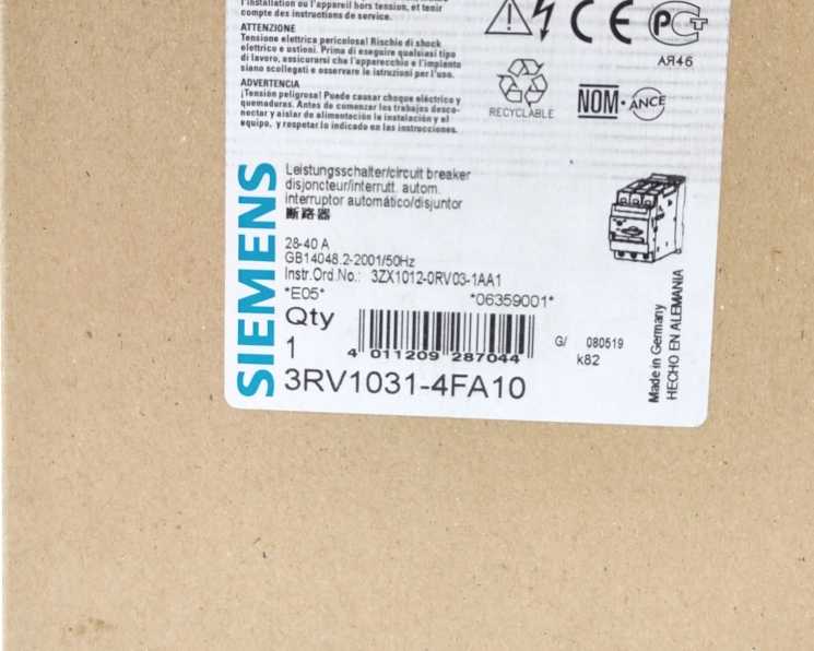 Siemens 3RV1031-4FA10 SIRIUS Circuit Breaker