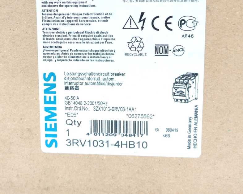 Siemens 3RV1031-4HB10 SIRUS Circuit Breaker