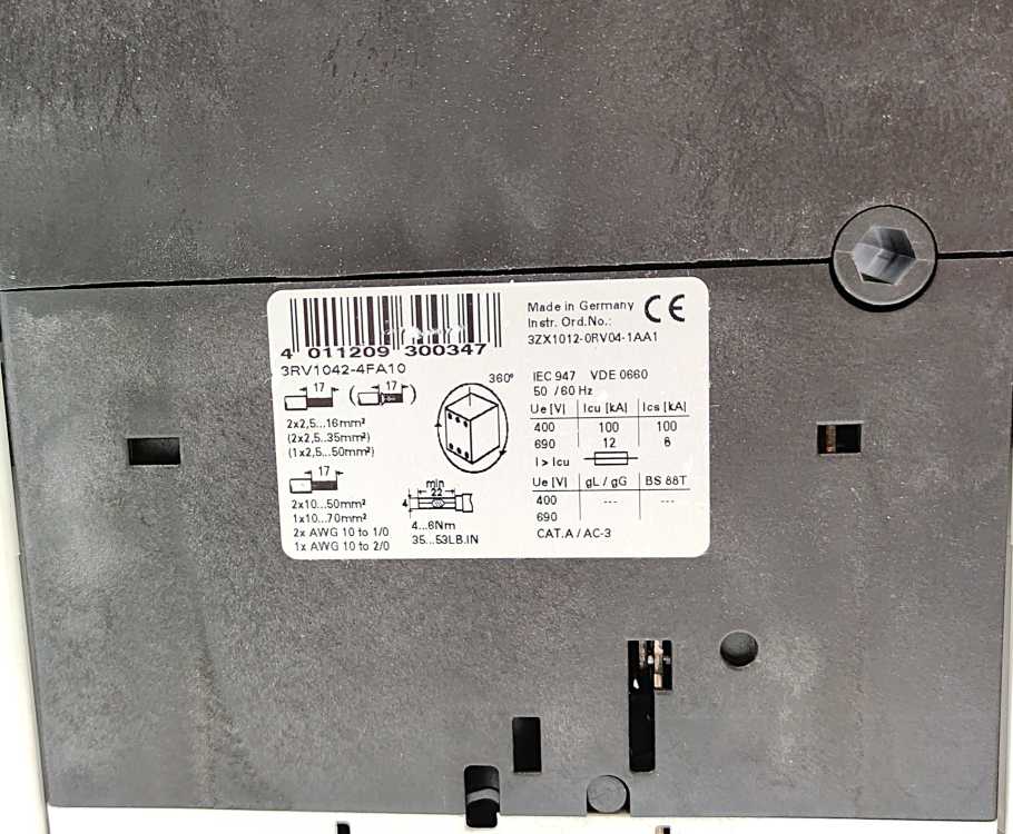 Siemens 3RV1042-4FA10 Circuit Breaker Size S3