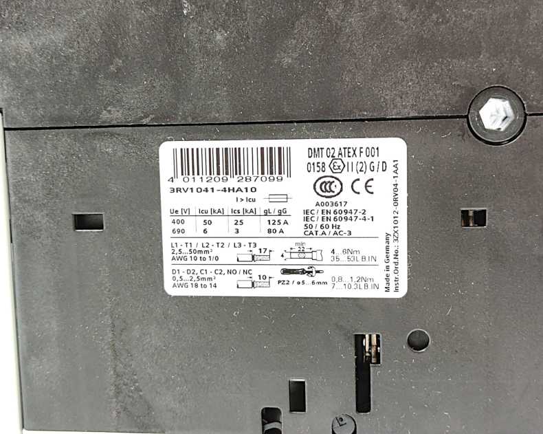 Siemens 3RV1041-4HA10 SIRUS Circuit Breaker