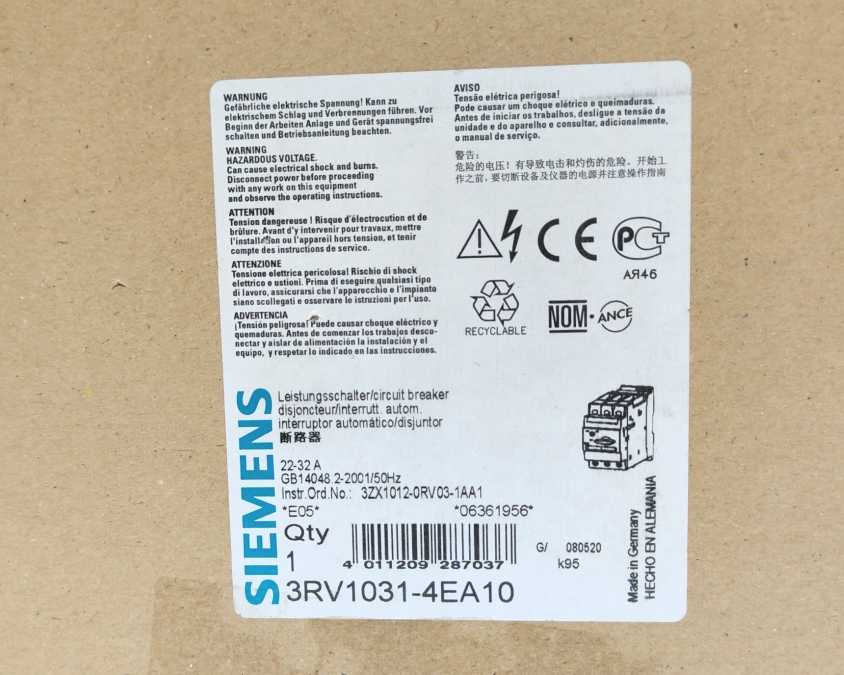 Siemens 3RV1031-4EA10 SIRUS Circuit Breaker